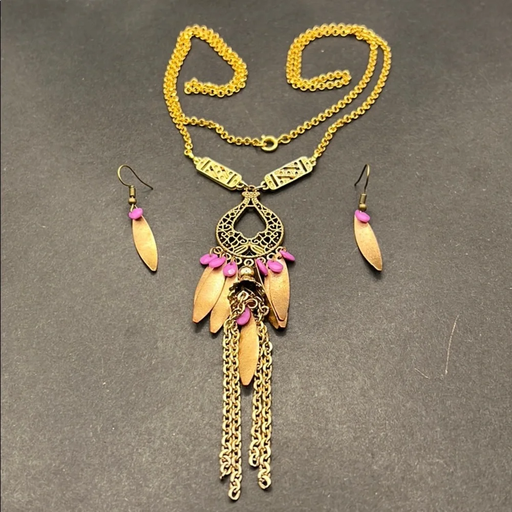 Vintage dangling charm tassel necklace, earrings - Picture 1 of 6